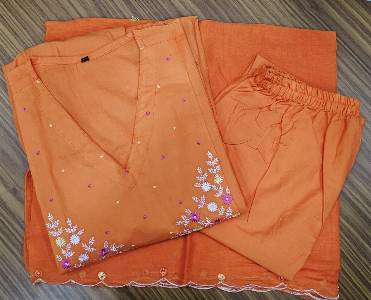 Mustard Orange Embroidered Anarkali Kurta Set with Dupatta