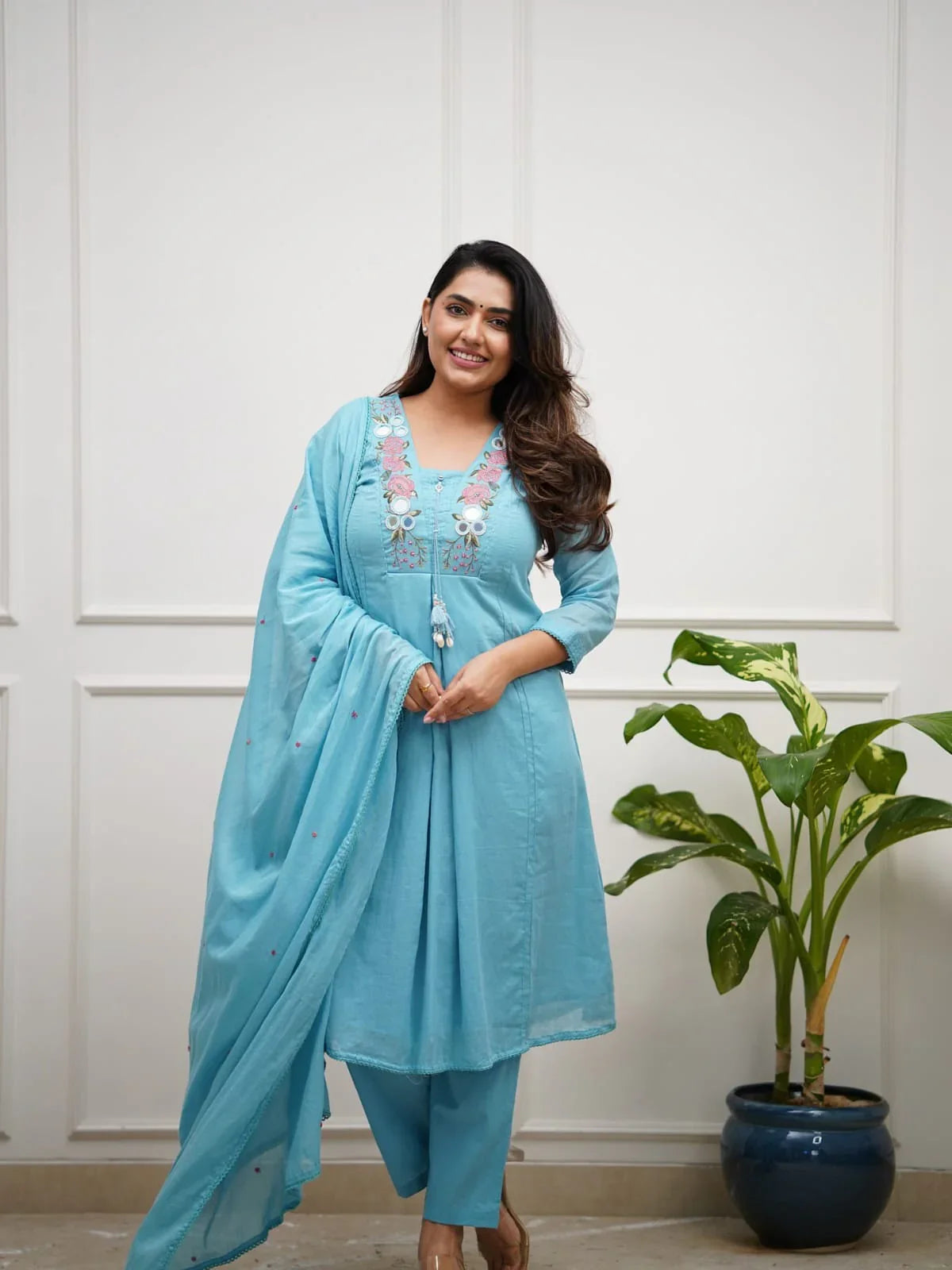 Sky Blue Embroidered Kurta Set with Dupatta