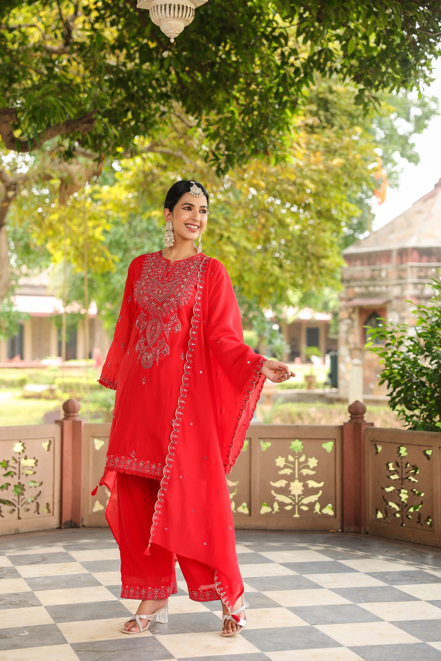 Royal Red Embroidered Luxury 3-Piece Suit Set