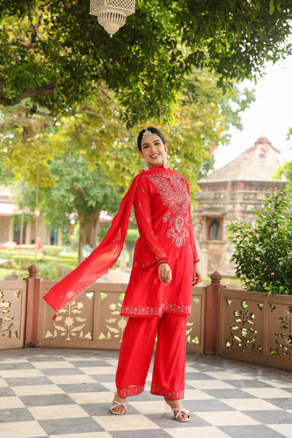 Royal Red Embroidered Luxury 3-Piece Suit Set