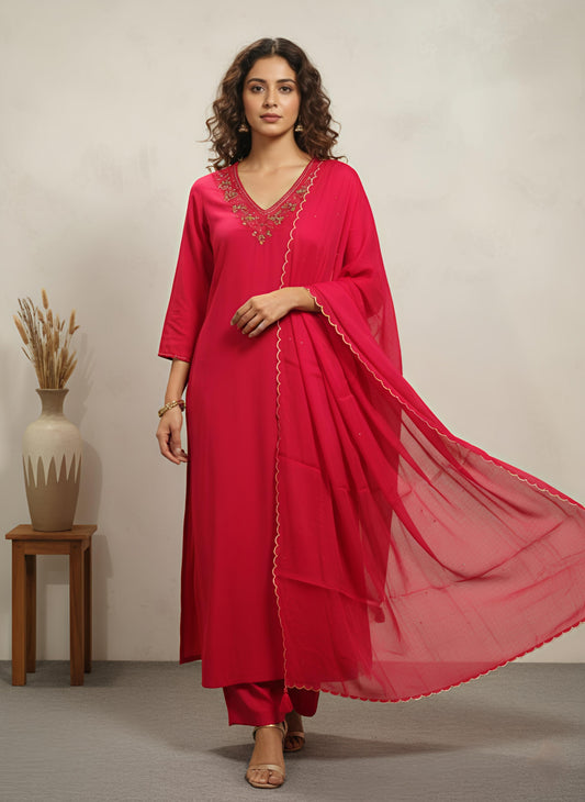 Rose Pink Chinon Embroidered