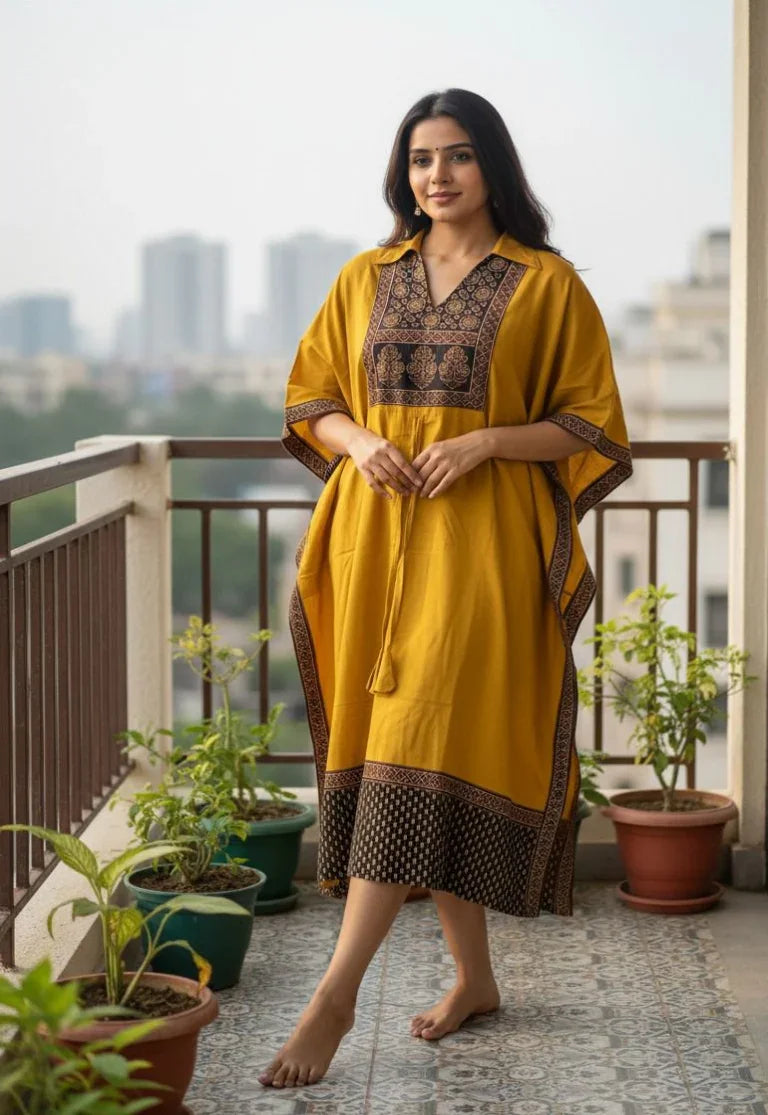 Printed Cotton Kaftan Dress