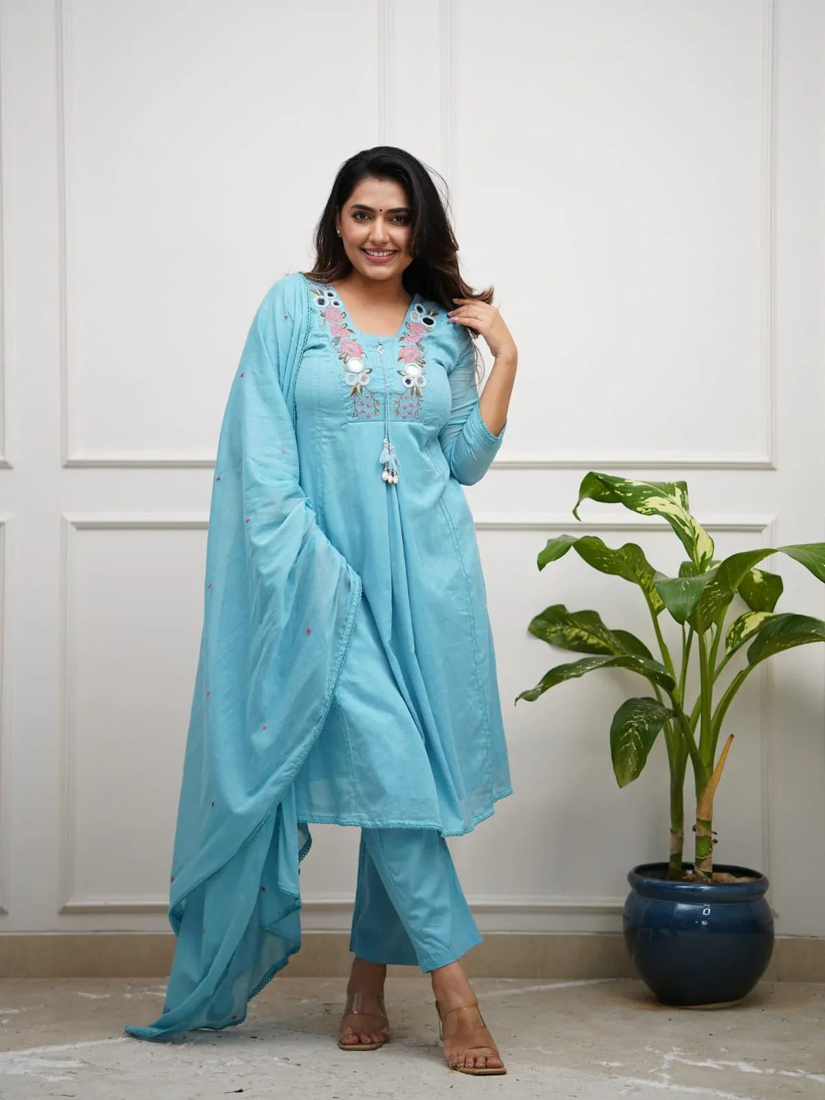 Sky Blue Embroidered Kurta Set with Dupatta