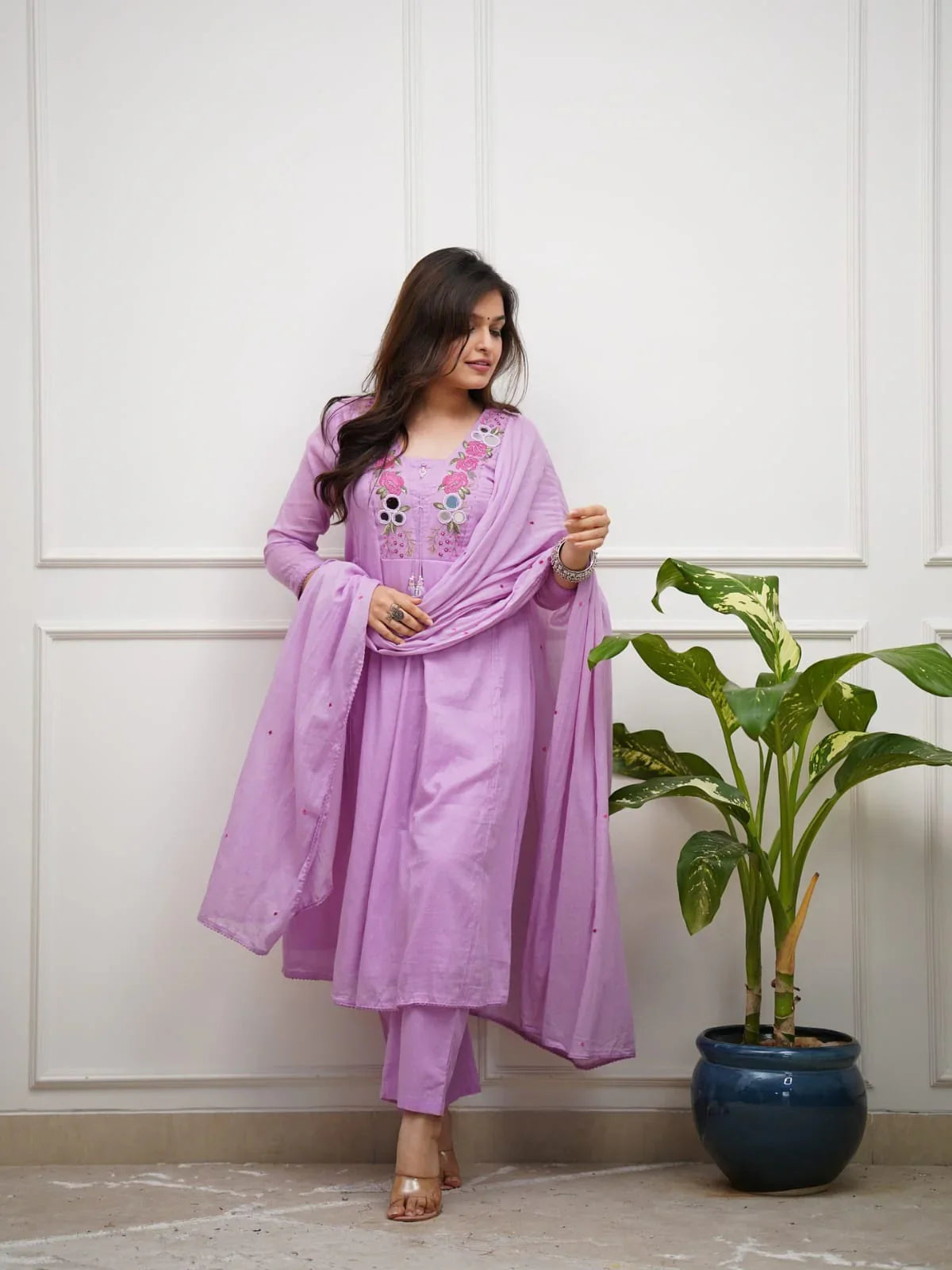 Lavender Embroidered Kurta Set with Dupatta