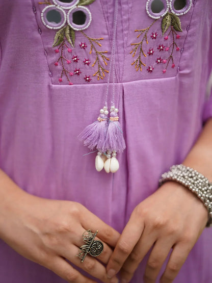 Lavender Embroidered Kurta Set with Dupatta