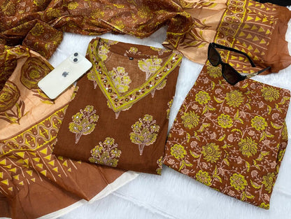 Rust Orange Block Printed Cotton Suit Set