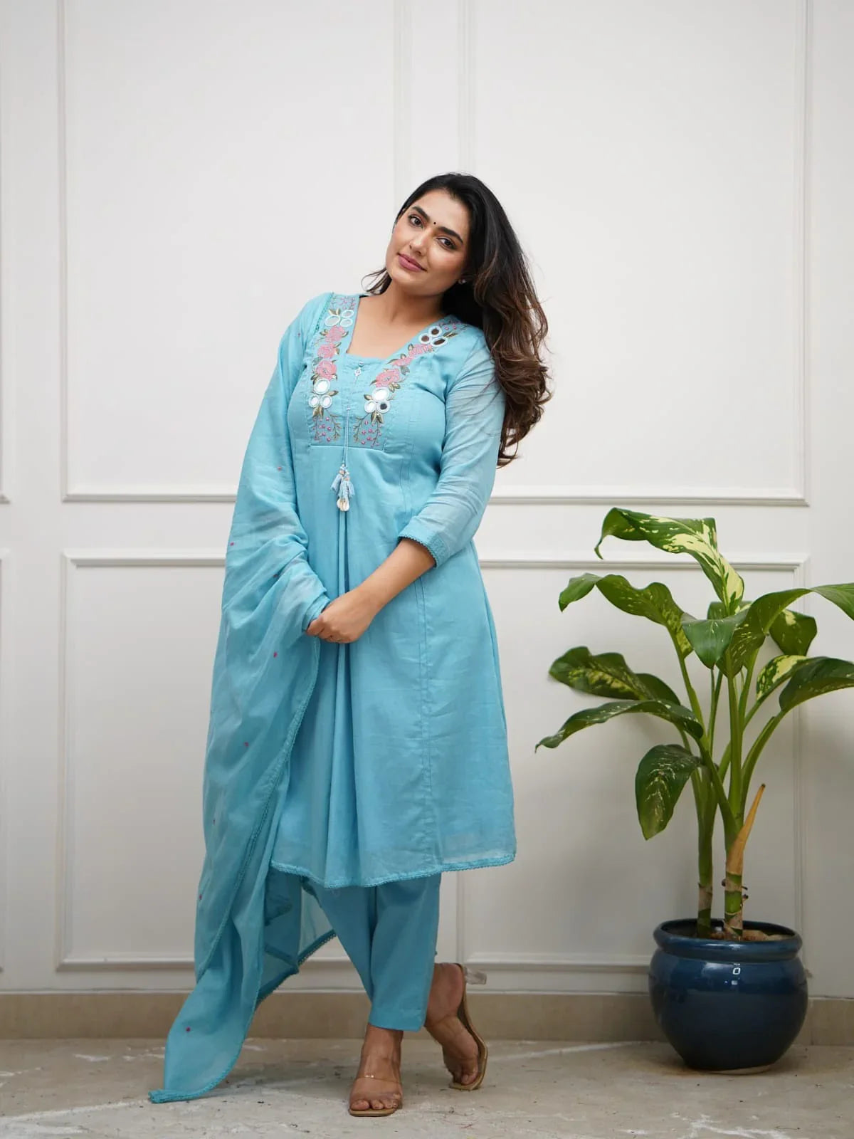 Sky Blue Embroidered Kurta Set with Dupatta