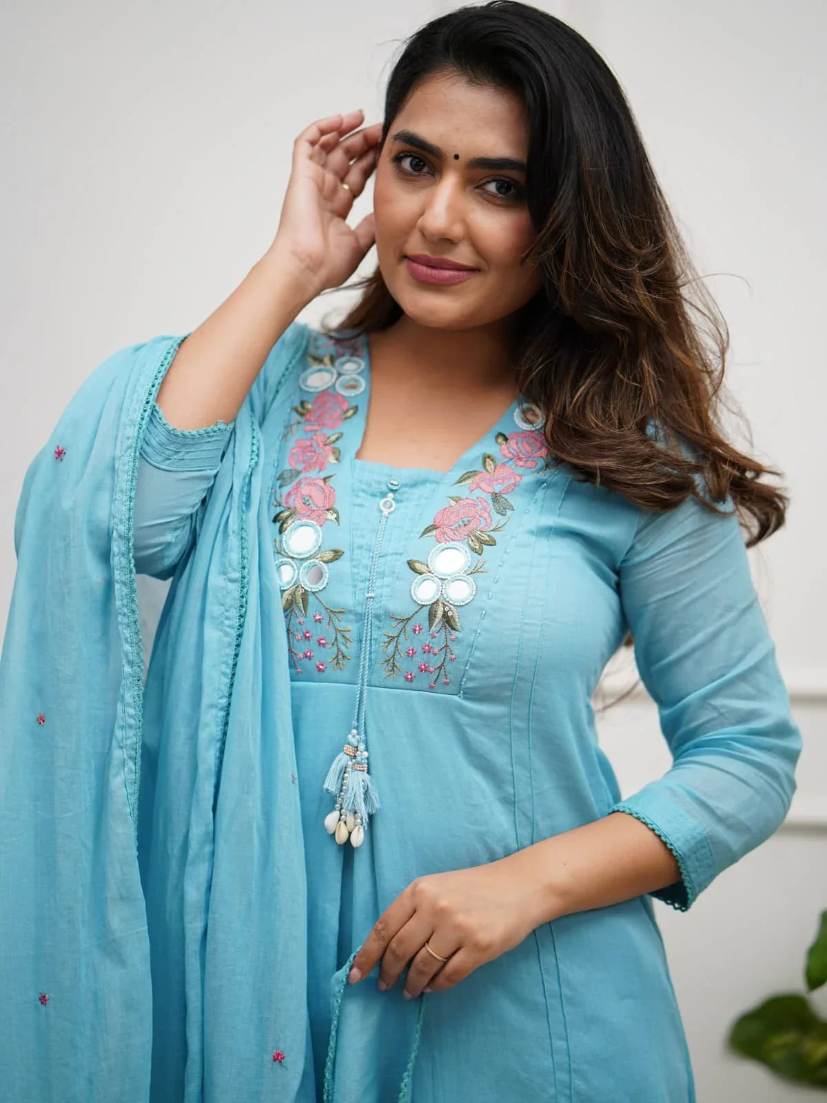 Sky Blue Embroidered Kurta Set with Dupatta